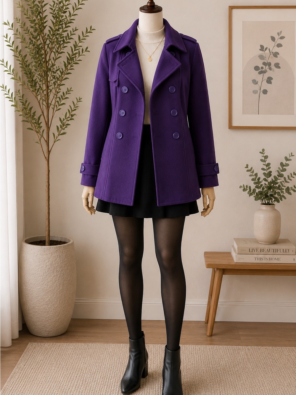 Purple Double-Breasted Wool Blend coat